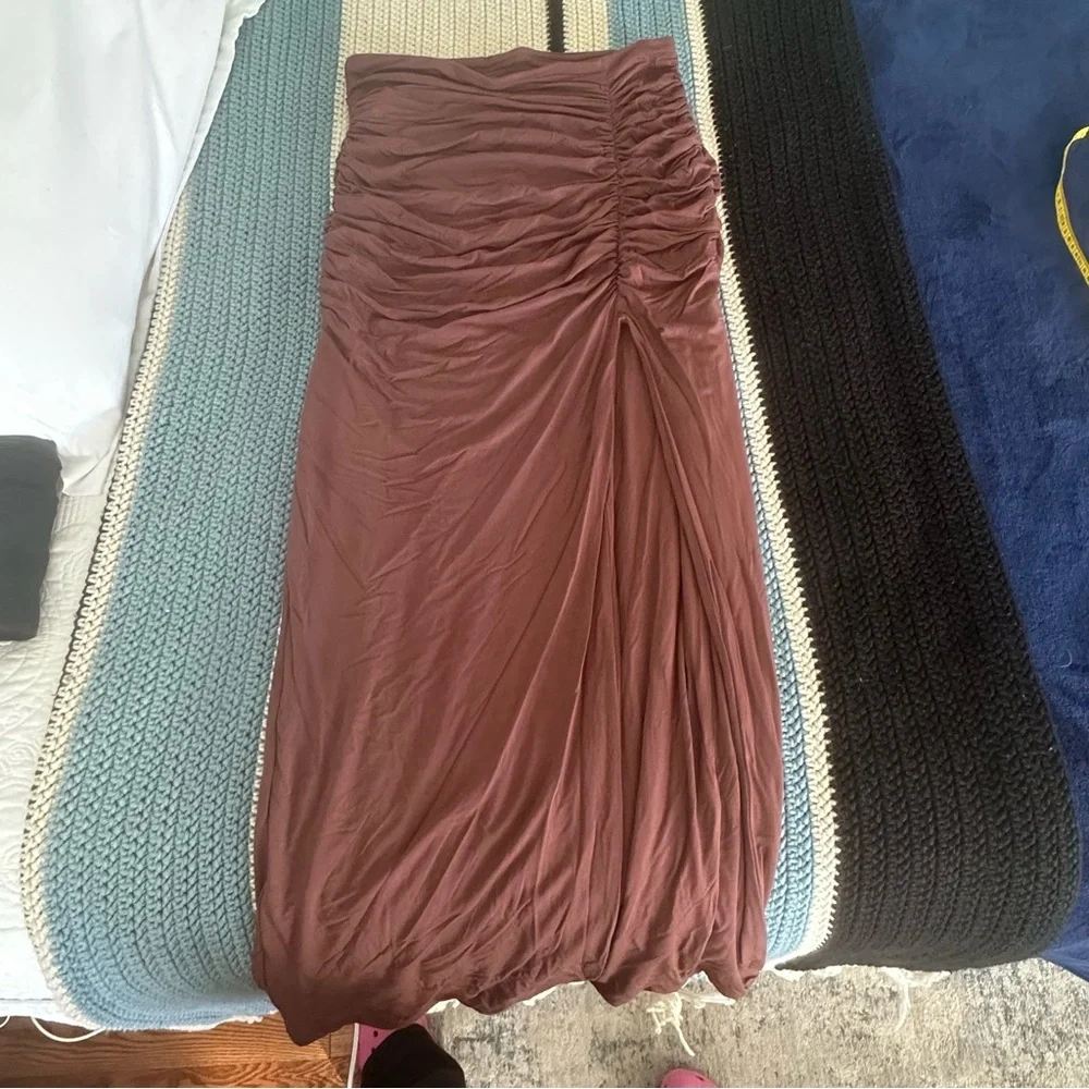 Ruched‎ Midi Skirt Brown Bodycon Slit Sexy Cocktail Party Club Wear
